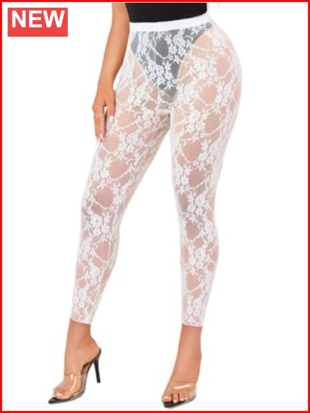 Sheer Floral Lace Footless Tights High Waisted Ankle Length Club Night Out